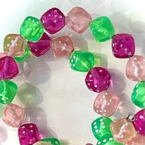 Dice Bracelet Spiral No Clasp Easy On Off Pink Lime Green Fuschia